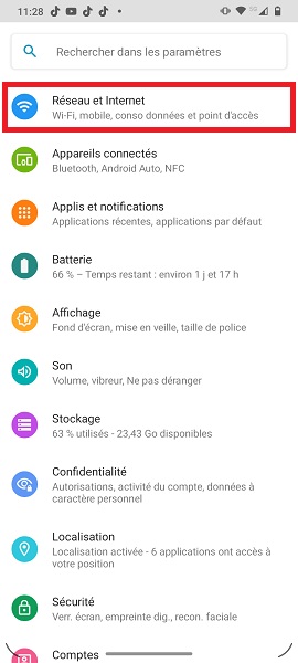 Configuration d’un point d’accès Internet (APN)
